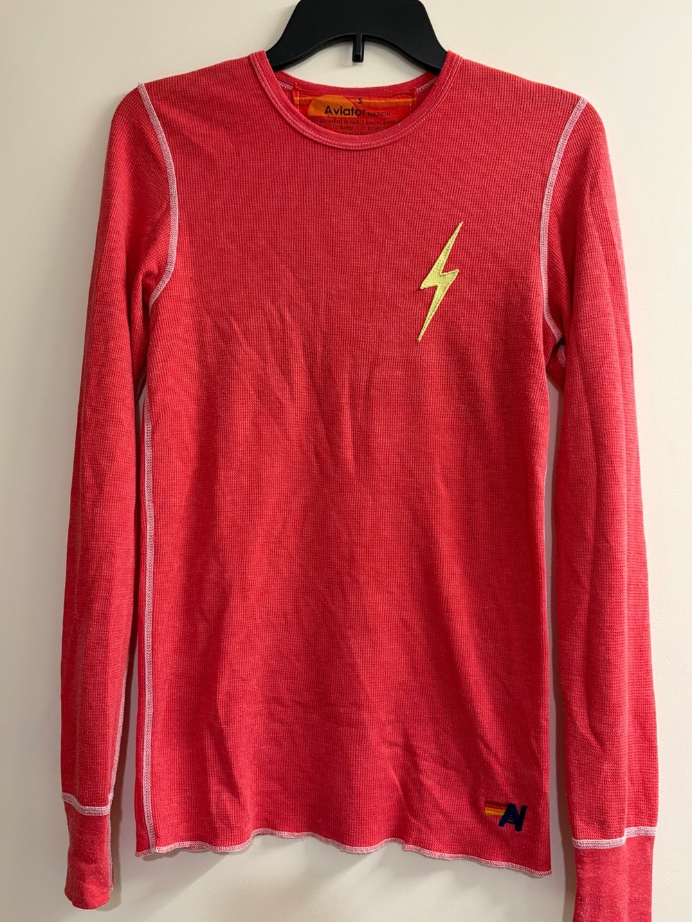Aviator Nation Red “Rad Energy” Waffle Knit Long Sleeve Thermal